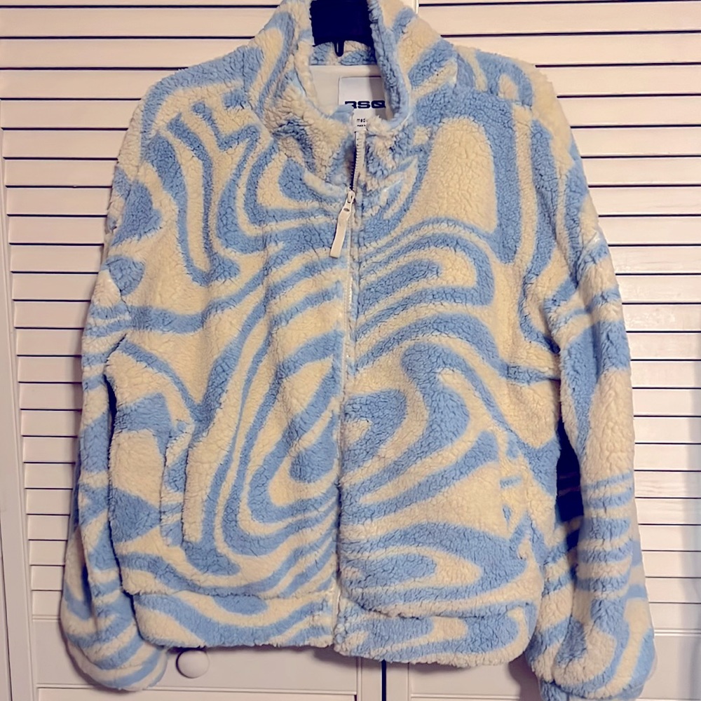 Blue and white swirl Sherpa Jacket